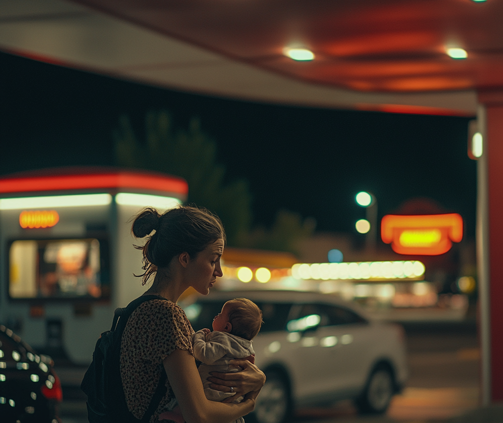 Femme frustrée portant son bébé