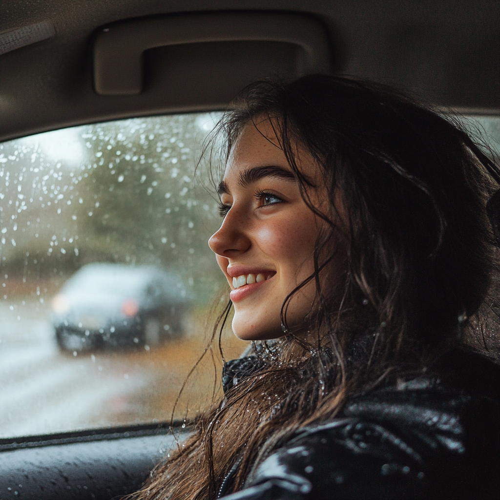 Femme heureuse conduisant sa voiture