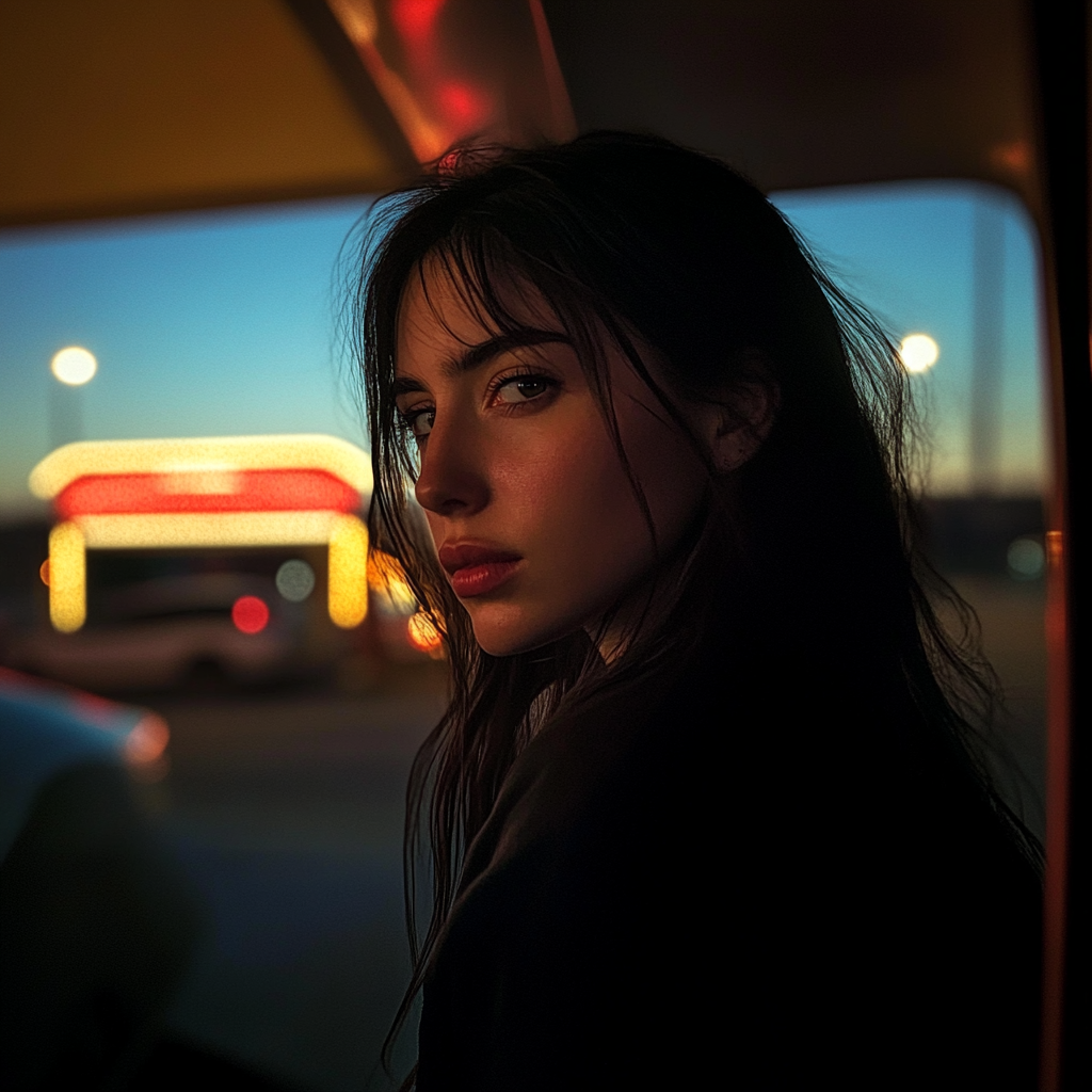 Femme à la station-service